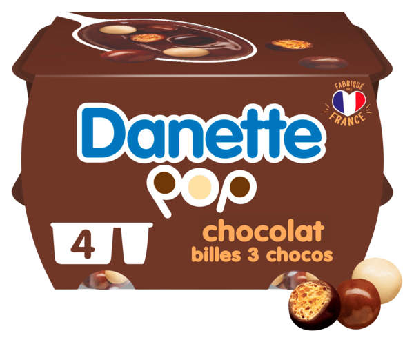 CRÈME AU CHOCOLAT AVEC BILLES 3 CHOCOS 
DANETTE POP