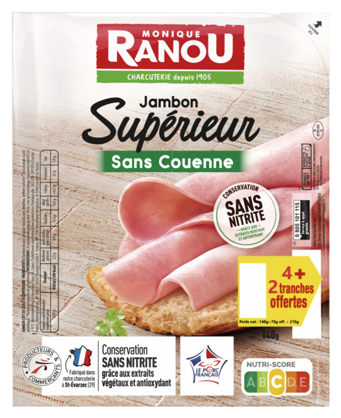 JAMBON SUPÉRIEUR SANS COUENNE CONSERVATION SANS NITRITE 
MONIQUE RANOU