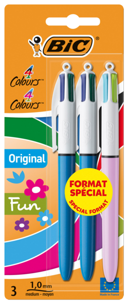 3 STYLOS BILLE 4 COULEURS ORIGINAL BIC