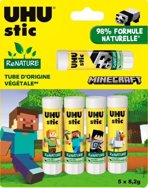 5 BÂTONS DE COLLE RENATURE 8,2G "MINECRAFT" 
UHU