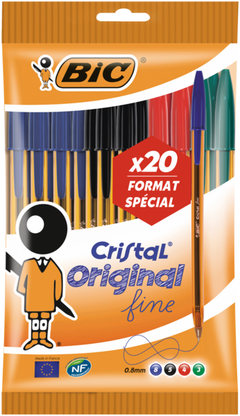 20 STYLOS BILLE CRISTAL ORIGINAL POINTE FINE 
BIC