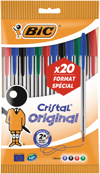 20 STYLOS BILLE CRISTAL POINTE MOYENNE 
BIC