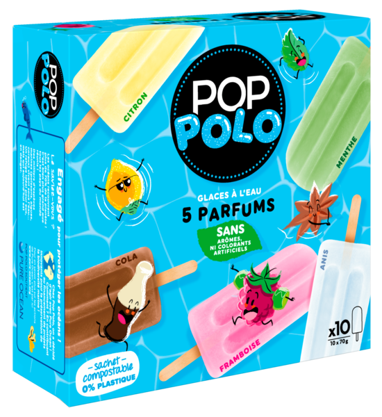 BÂTONNET GLACE À L'EAU MULTI PARFUMS X10 
POP POLO