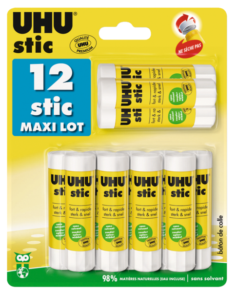 MAXI LOT DE 12 BÂTONS DE COLLE BLANCHE 
UHU