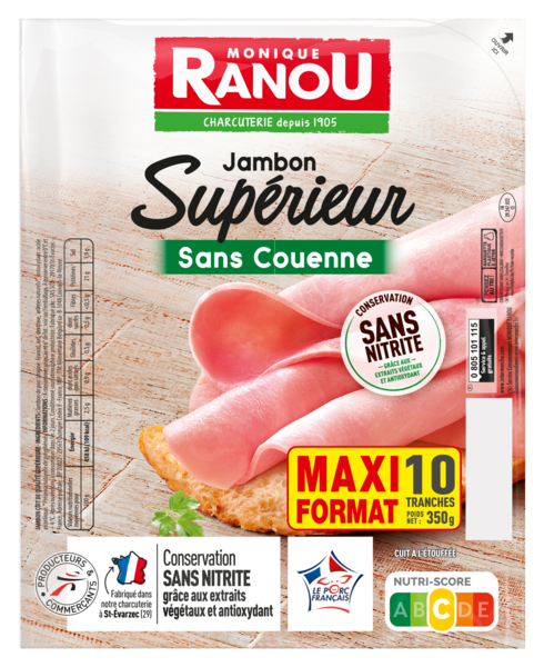 JAMBON SUPÉRIEUR SANS COUENNE CONSERVATION SANS NITRITE
MONIQUE RANOU