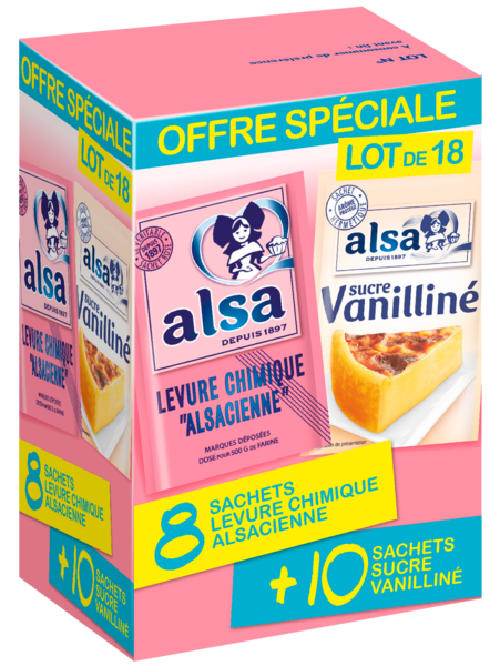 8 SACHETS DE LEVURE CHIMIQUE ET 10 SACHETS DE SUCRE VANILLÉ 
ALSA