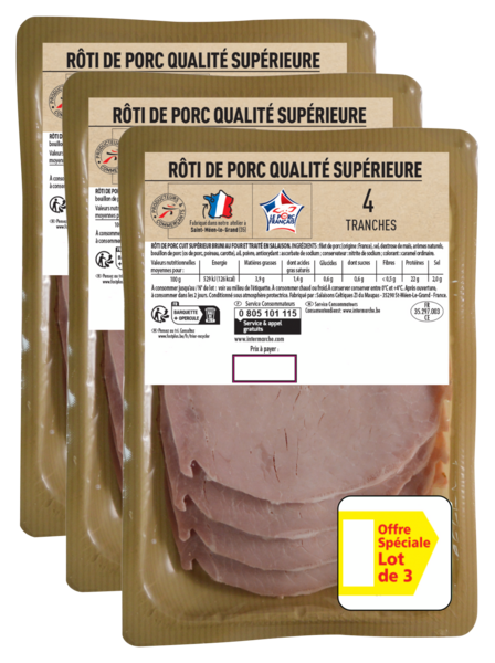 RÔTI DE PORC CUIT SUPÉRIEUR LOT 3X4 TRANCHES PRODUCTEURS ET COMMERÇANTS