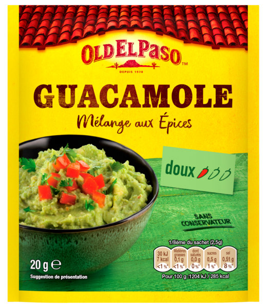 MÉLANGE AUX ÉPICES POUR GUACAMOLE DOUX
OLD EL PASO