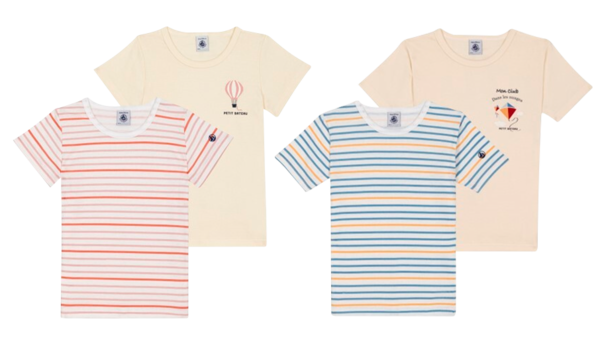 LOT DE 2 T-SHIRT FILLE OU GARÇON 
PETIT BATEAU