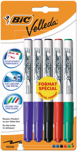 5 FEUTRES EFFAÇABLES À SEC
BIC VELLEDA