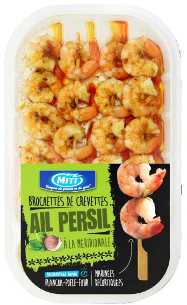 BROCHETTES DE CREVETTES À  L'AIL ET AU PERSIL
MITI