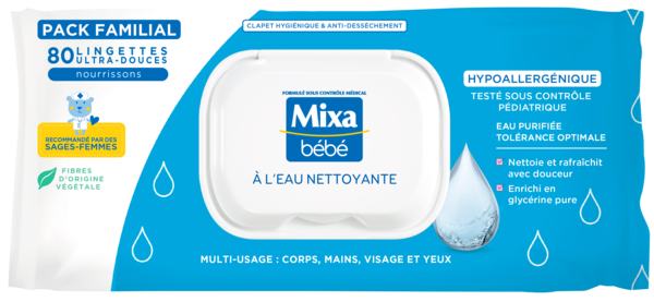 LINGETTE ULTRA-DOUCES À L'EAU NETTOYANTE X80
MIXA BEBE