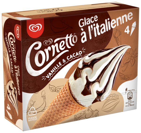 GLACE À L'ITALIENNE VANILLE CHOCOLAT X4
CORNETTO