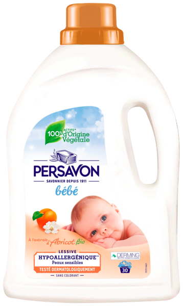 LESSIVE LIQUIDE BÉBÉ HYPOALLERGÉNIQUE PEAUX SENSIBLES À L'EXTRAIT D'ABRICOT BIO 30 LAVAGES
PERSAVON