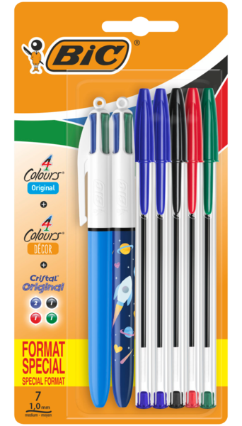 2 STYLOS BILLE 4 COULEURS + 5 STYLOS BILLE CRISTAL 
BIC