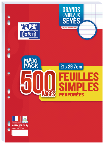 500 FEUILLES SIMPLES A4 PERFORÉES 
OXFORD