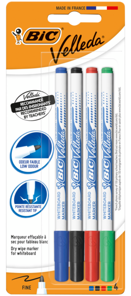 4 FEUTRES EFFACABLES À SEC FINS ASSORTIS 
BIC VELLEDA