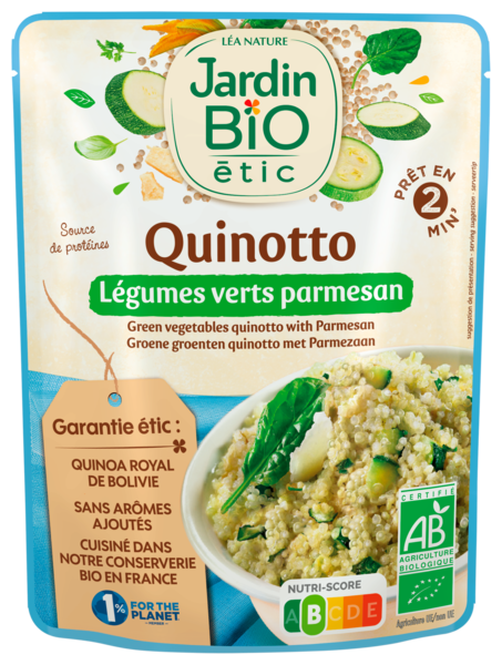 SACHET REPAS BIO QUINOTTO LÉGUMES VERT PARMESAN
JARDIN BIO