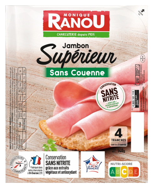 JAMBON SUPÉRIEUR SANS COUENNE CONSERVATION SANS NITRITE
MONIQUE RANOU