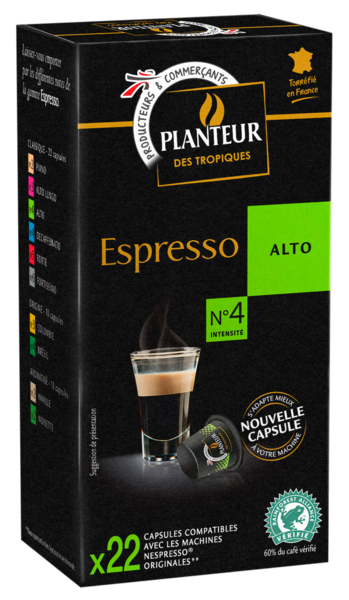 CAPSULES DE CAFÉ ESPRESSO ALTO
PLANTEUR DES TROPIQUES