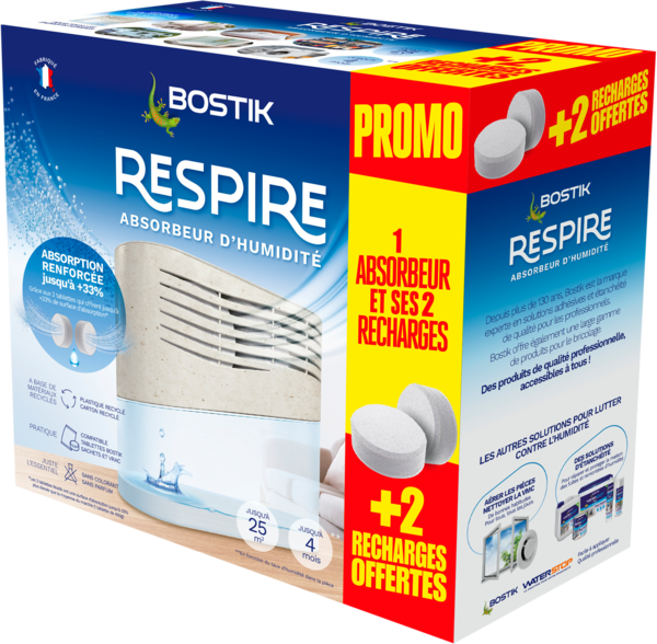 ABSORBEUR D'HUMIDITÉ RESPIRE + 4 TABLETTES 250G 
BOSTIK