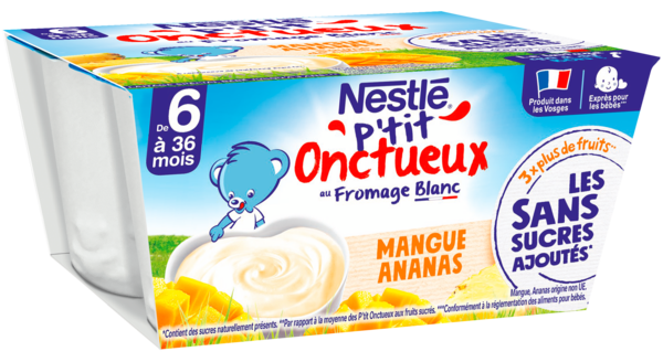 P'TIT ONCTUEUX SANS SUCRES AJOUTÉS MANGUE ANANAS
NESTLÉ