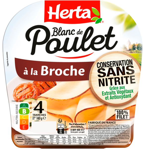 BLANC DE POULET À LA BROCHE CONSERVATION SANS NITRITE
HERTA