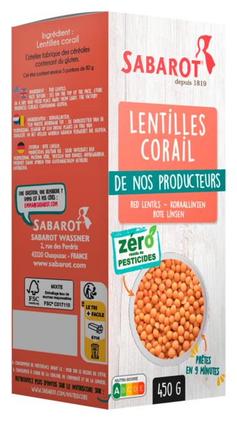 LENTILLES CORAIL ZÉRO RÉSIDU DE PESTICIDES
SABAROT