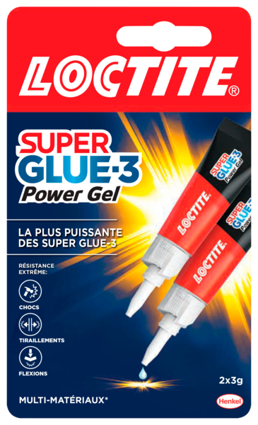 COLLE CYANOACRYLATE SUPERGLUE-3 POWER GEL LOT DE 2 TUBES DE 3G 
