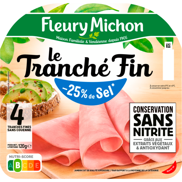 JAMBON LE TRANCHÉ FIN DÉGUSTATION -25 % DE SEL CONSERVATION SANS NITRITE
