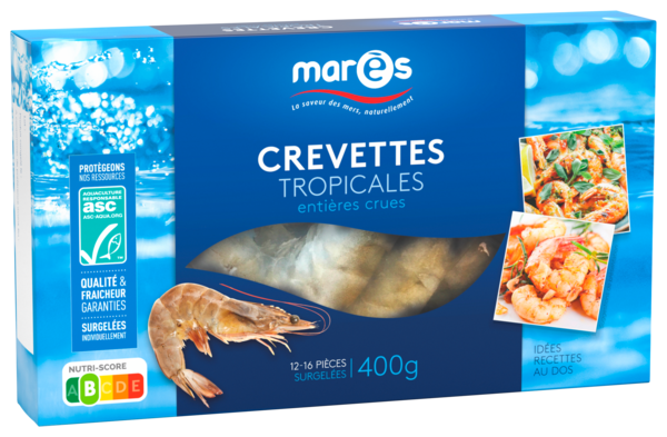 CREVETTES TROPICALES ENTIÈRES CRUES ASC SURGELÉES 
