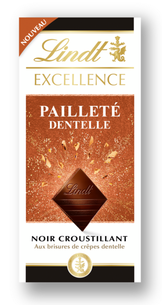 TABLETTE DE CHOCOLAT EXCELLENCE PAILLETÉ NOIR CRÊPE DENTELLE
