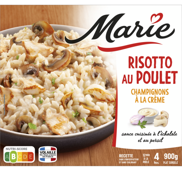 RISOTTO POULET CHAMPIGNONS À LA CRÈME SAUCE ÉCHALOTE PERSIL SURGELÉ 
