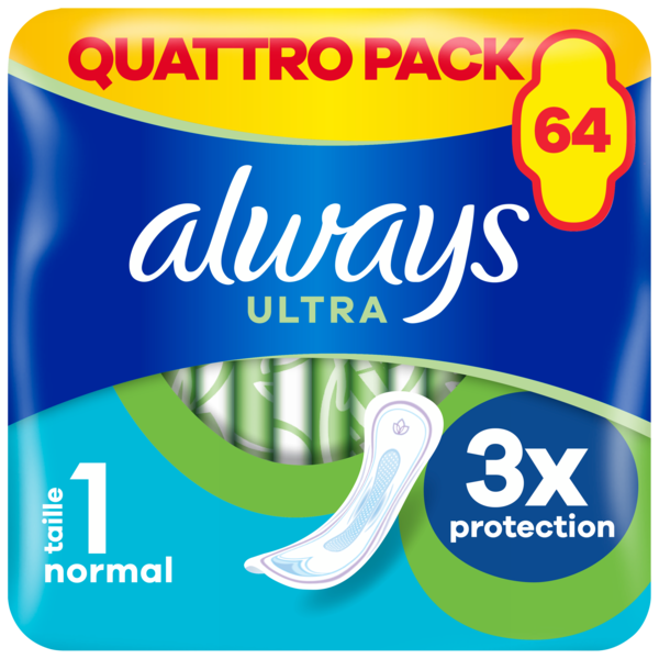 SERVIETTES HYGIÉNIQUES ULTRA DAY T1 NORMAL QUATTRO PACK X64
