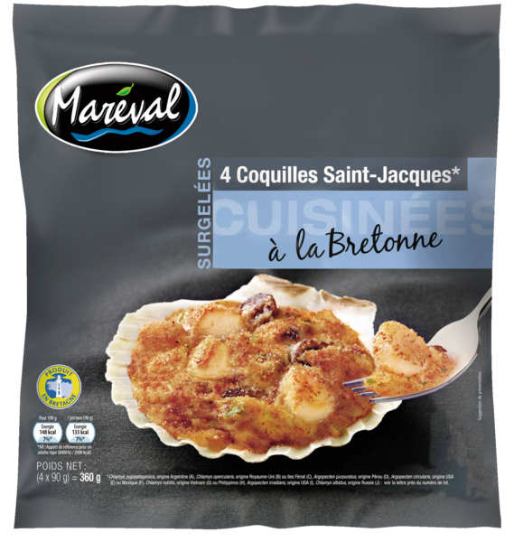 4 COQUILLES SAINT-JACQUES À LA BRETONNE SURGELÉES
