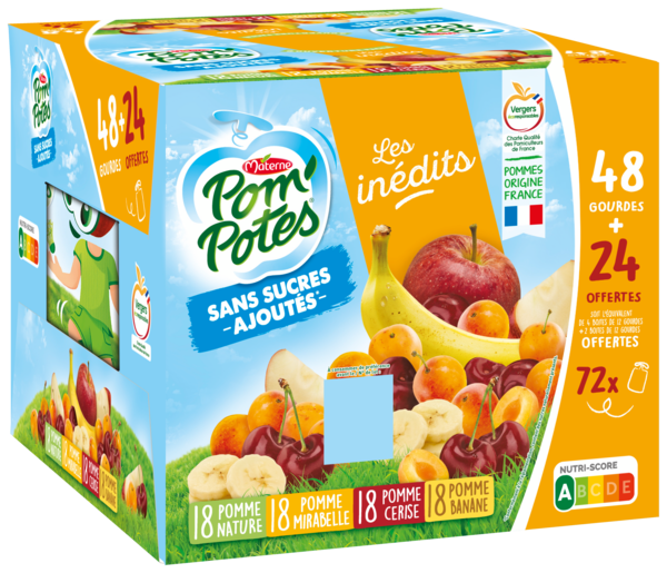 GOURDES COMPOTES SANS SUCRES AJOUTÉS POMME, POMME MIRABELLE, POMME BANANE, POMME CERISE
