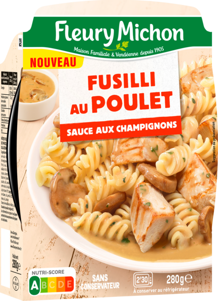 FUSILLI AU POULET, SAUCE CHAMPIGNON 
