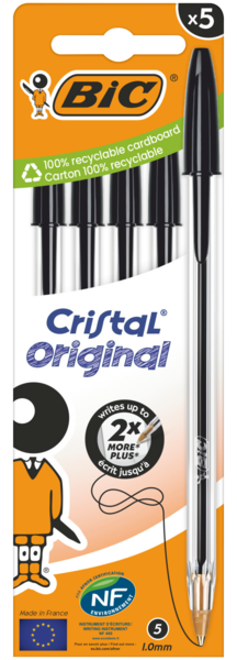 5 STYLOS BILLE CRISTAL ORIGINAL NOIR 

