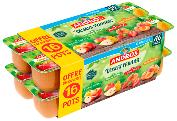 COMPOTE AUX FRUITS PANACHÉS POMME-ABRICOT/POMME-FRAISE/POMME-POIRE/POMME NATURE EN OFFRE DÉCOUVERTE
