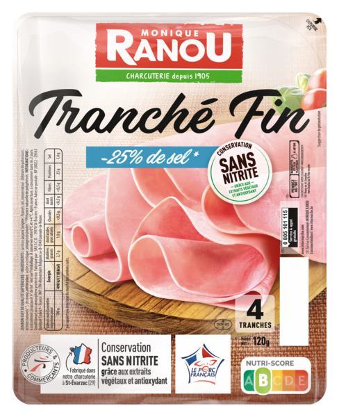 JAMBON SUPERIEUR  FINE TRANCHE TAUX DE SEL RÉDUIT CONSERVATION SANS NITRITE
