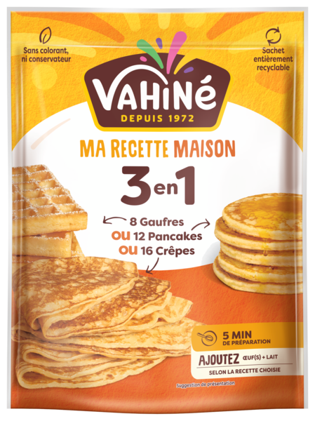 PRÉPARATION 3 EN 1 AUX PÉPITES DE CHOCOLAT CRÊPES OU PANCAKES OU GAUFRES
