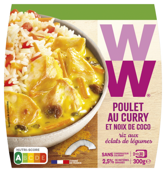 POULET, CURRY COCO & RIZ AUX ÉCLATS DE LÉGUMES
