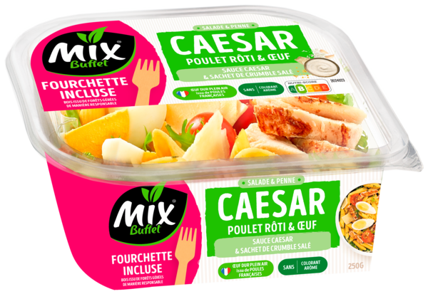 SALADE & PENNE CAÉSAR, POULET RÔTI ET ŒUF
