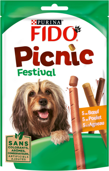 SNACK CHIEN PICNIC FESTIVAL AU BŒUF AU POULET ET À L'AGNEAU
