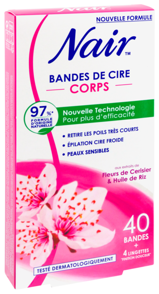 BANDES DE CIRE FROIDE CORPS FLEURS DE CERISIER & HUILE DE RIZ X40 + 4 LINGETTES FINITION DOUCEUR
