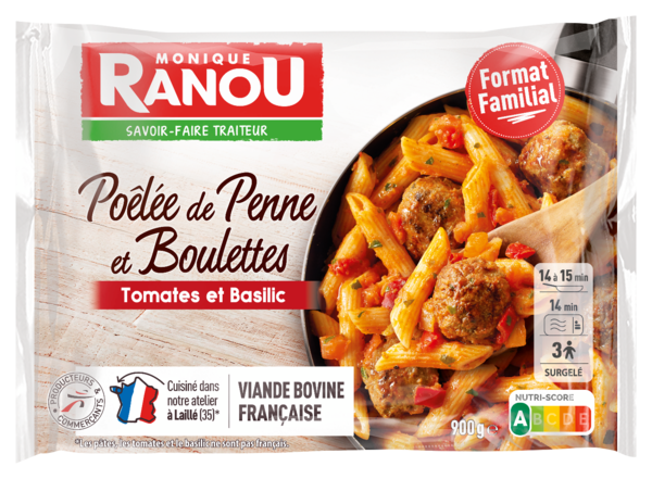 POÊLÉE SURGELÉE PENNE ET BOULETTES TOMATES ET BASILIC
