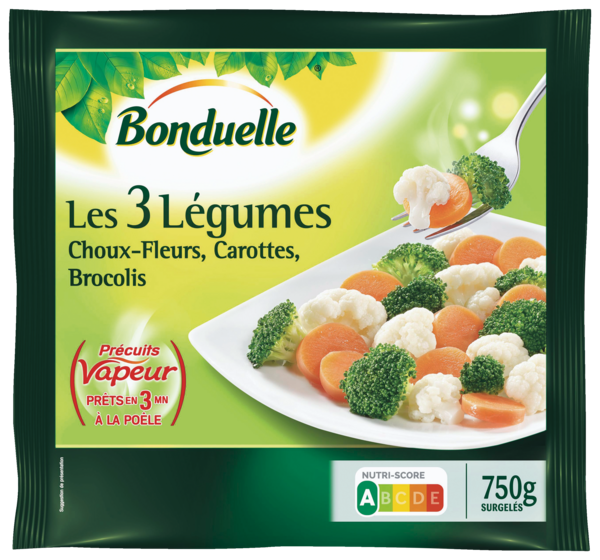 LES 3 LÉGUMES CHOUX-FLEURS, CAROTTES, BROCOLIS PRÉCUITS VAPEUR SURGELÉS
