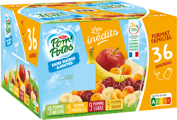 COMPOTES GOURDES LES INÉDITS SANS SUCRES AJOUTÉS POMME, MIRABELLE, BANANE, CERISE
