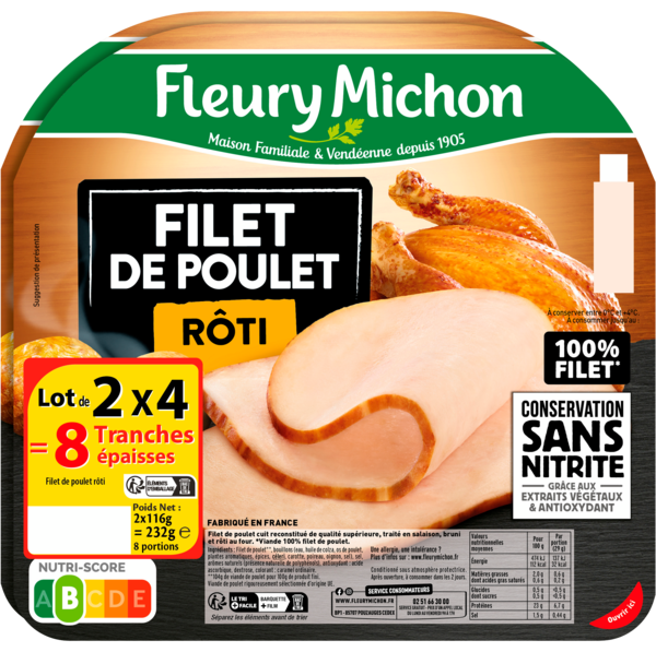 FILET DE POULET RÔTI CONSERVATION SANS NITRITE 

