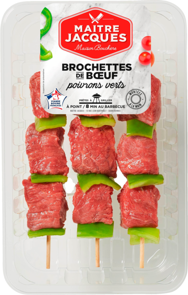 VIANDE BOVINE : 3 BROCHETTES DE BŒUF POIVRONS VERTS 
